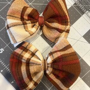 Stylish Brown and Cream Plaid Bow Hair Clips or Headband